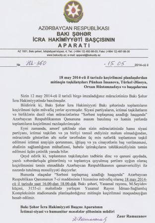 Meriya mitinqə icazə vermədi rəsmi CAVAB